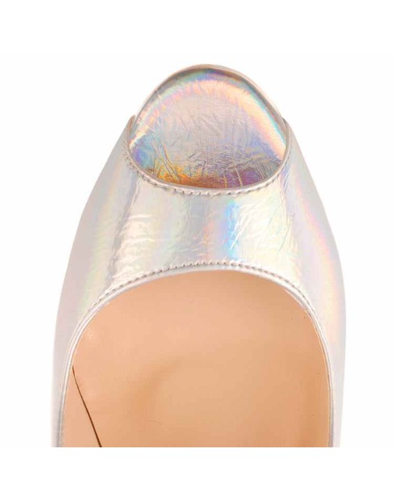 Holographic Peep Toe Stiletto Heel Platform Pumps