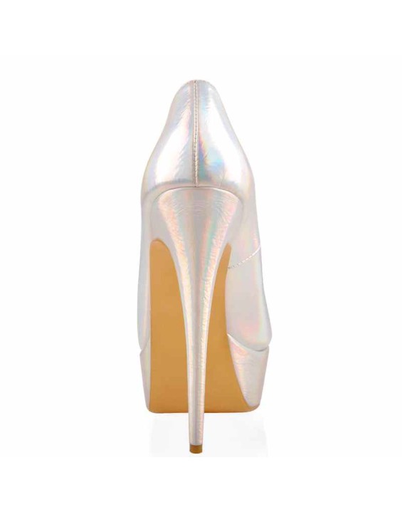 Holographic Peep Toe Stiletto Heel Platform Pumps