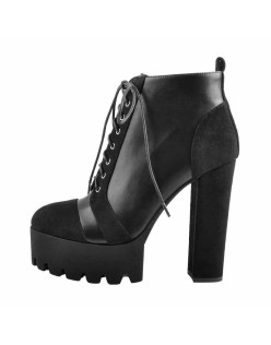 Round Toe Platform Lace Up Suede Split Joint Ankle Boots