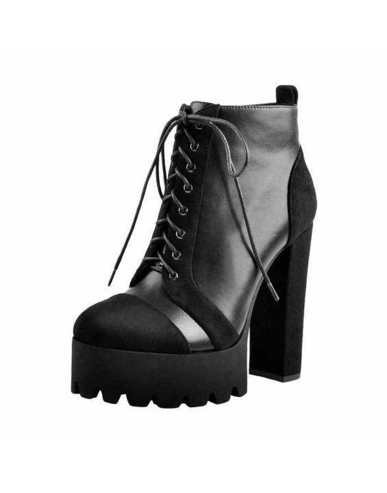 Round Toe Platform Lace Up Suede Split Joint Ankle Boots