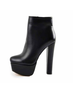 Black Platform Round Toe Chunky Heel Ankle Boots