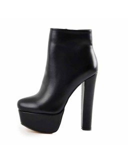 Black Platform Round Toe Chunky Heel Ankle Boots