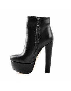 Black Platform Round Toe Chunky Heel Ankle Boots