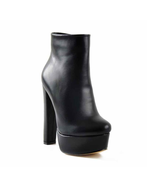 Black Platform Round Toe Chunky Heel Ankle Boots