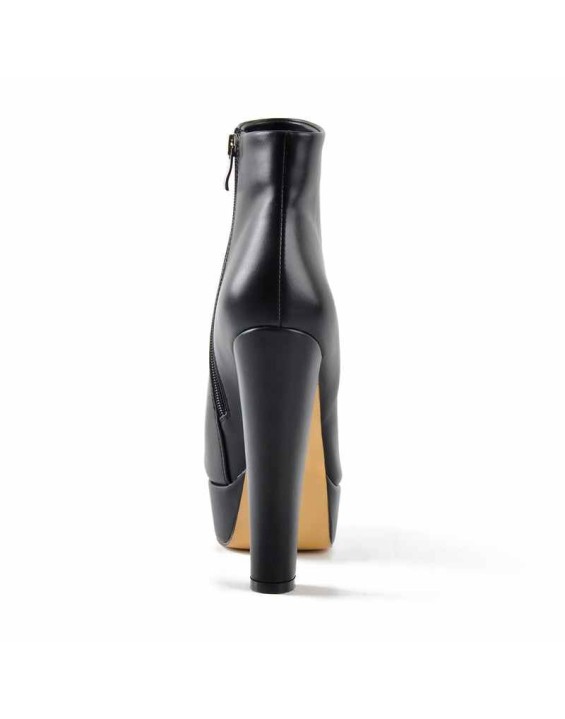 Black Platform Round Toe Chunky Heel Ankle Boots