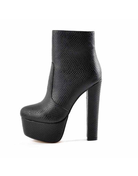Black Platform Round Toe Chunky Heel Ankle Boots