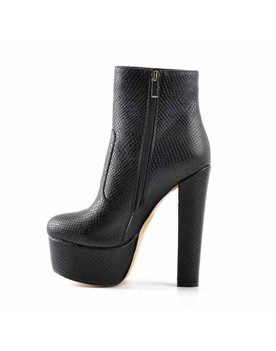 Black Platform Round Toe Chunky Heel Ankle Boots