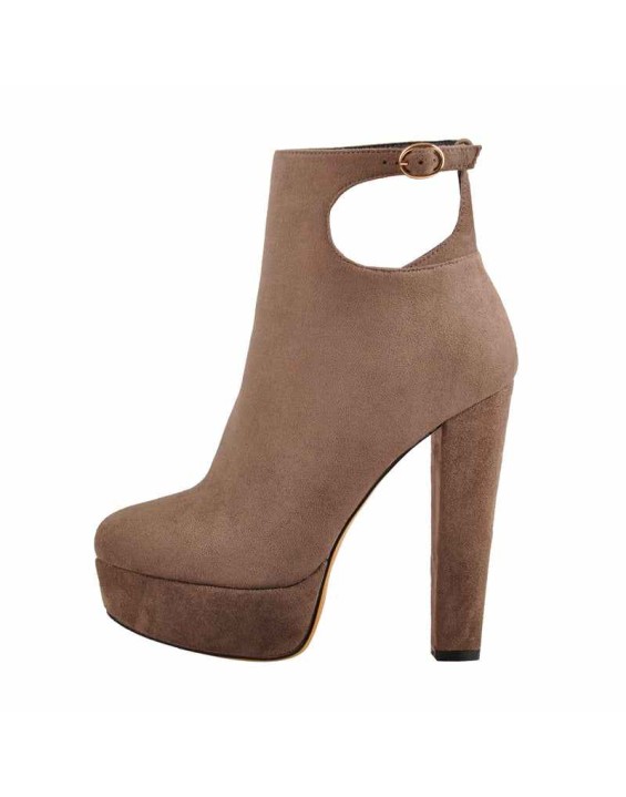 Cut Out Platform Round Toe Suede Ankle Boots