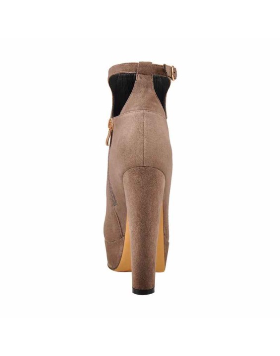 Cut Out Platform Round Toe Suede Ankle Boots