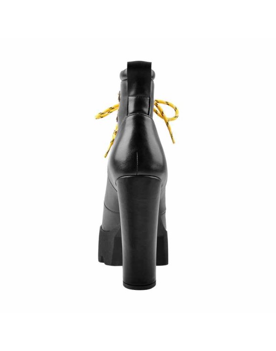 Lace Up Yellow Strappy Round Toe Platform Chunky Heels Ankle Boots