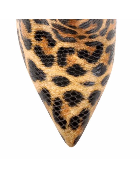 Leopard Pointed Toe High Heels Chunky Block Ankle Booties