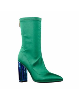 Breathable Pointed Toe Chunky Heels Green Ankle Boots