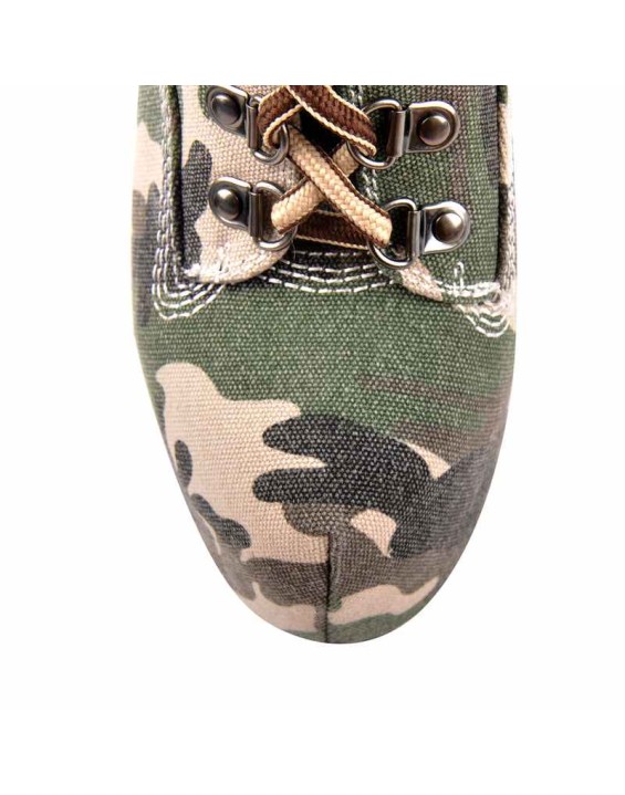 Dark Green Camouflage Canvas Round Toe Lace-up Ankle Boots