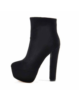 Black and Red Suede Platform Round Toe Chunky Heel Elastic Ankle Boots