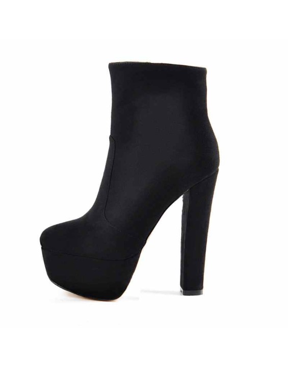 Black and Red Suede Platform Round Toe Chunky Heel Elastic Ankle Boots