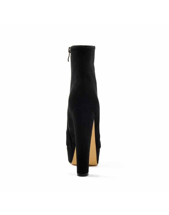 Black and Red Suede Platform Round Toe Chunky Heel Elastic Ankle Boots