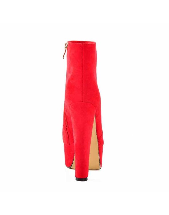 Black and Red Suede Platform Round Toe Chunky Heel Elastic Ankle Boots