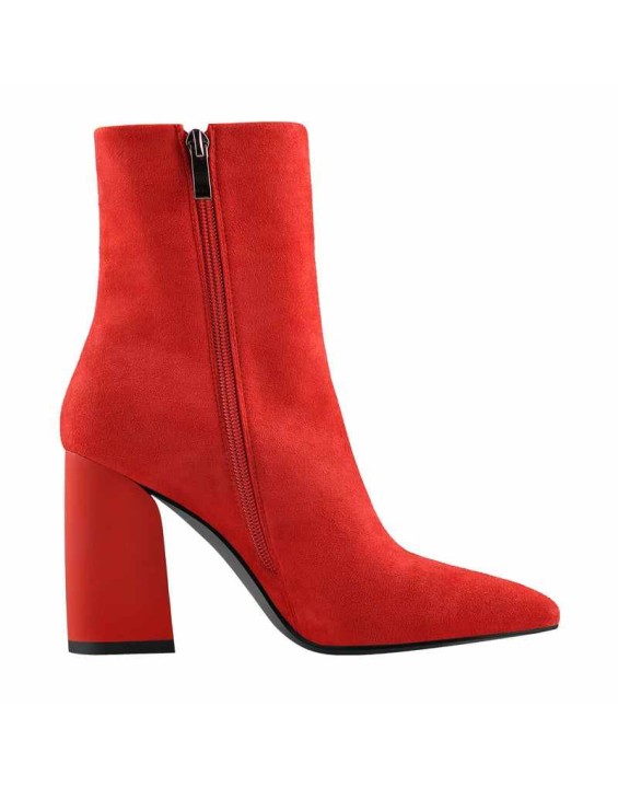 Red Suede Zip Chunky Frosted High Heels Boots
