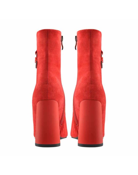 Red Suede Zip Chunky Frosted High Heels Boots