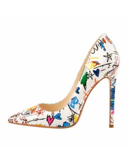 Graffiti Colorful Stiletto Pointed Toe 12cm High Heels Pumps