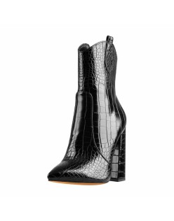 Black  Pointed Toe Chunky Ankle Boots