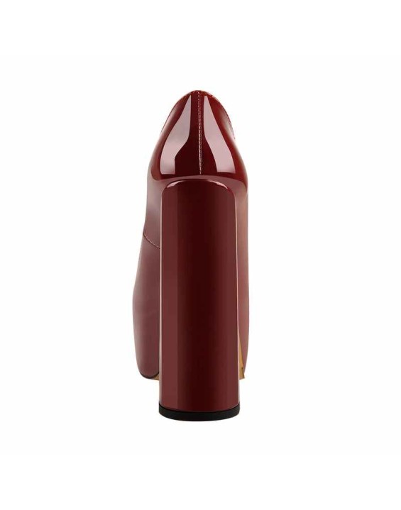 Platform Maroon Pointed Toe Chunky Square High Heels Pumps