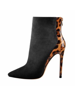 Red Suede Patent Leather Stitching Pointed Toe Ankle boots