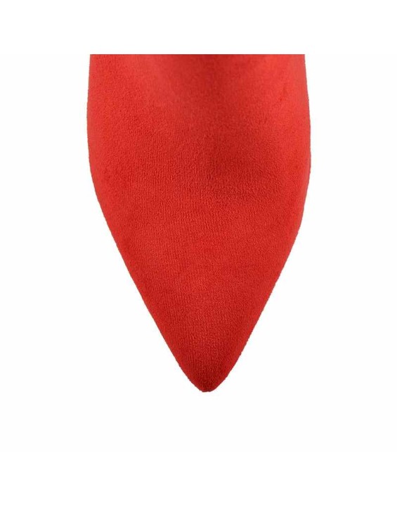 Red Suede Patent Leather Stitching Pointed Toe Ankle boots