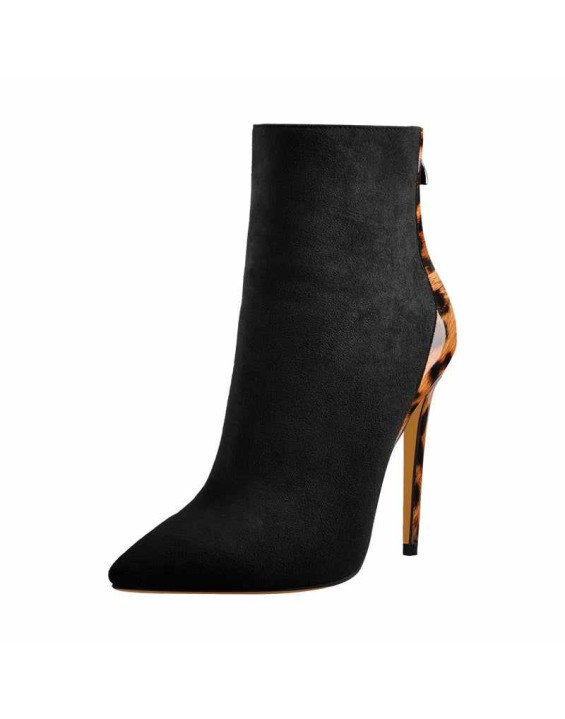 Red Suede Patent Leather Stitching Pointed Toe Ankle boots