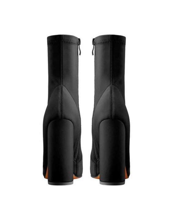 Pointed Toe Minimalistic Stretch Chunky Block High Heels Ankle Booties