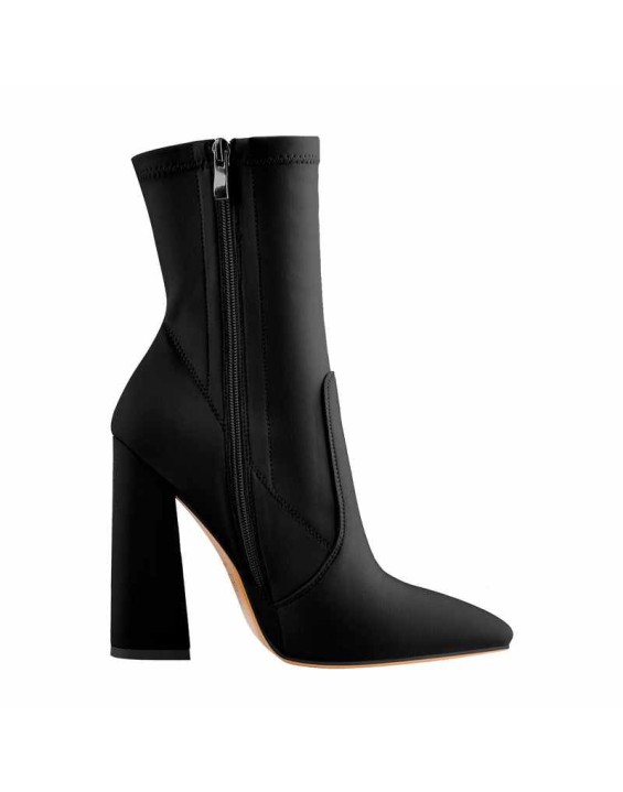Pointed Toe Minimalistic Stretch Chunky Block High Heels Ankle Booties