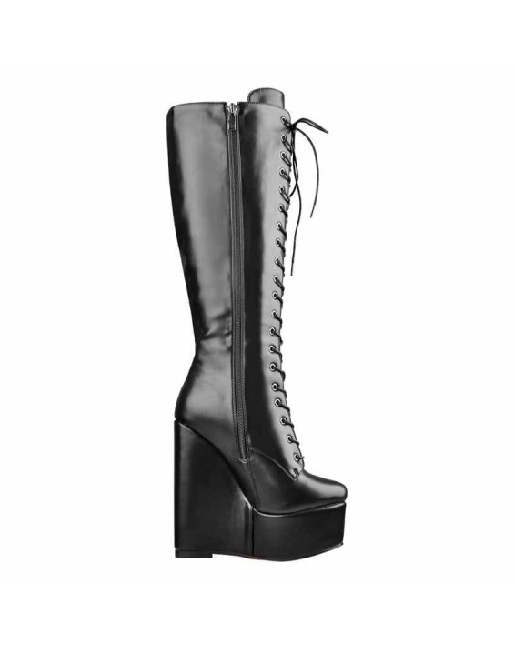 Round Toe Wedge Heel Lace Up Zip Over the Knee Boots
