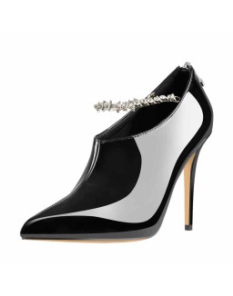 Pointed Toe Rhinestone Chain Patent Leather Stiletto High Heel Booties