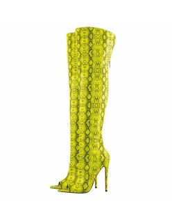 Open Toe Snake Fluorescent Color Stiletto High Heel Over The Knee Boots
