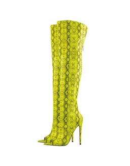 Open Toe Snake Fluorescent Color Stiletto High Heel Over The Knee Boots