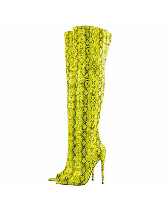 Open Toe Snake Fluorescent Color Stiletto High Heel Over The Knee Boots
