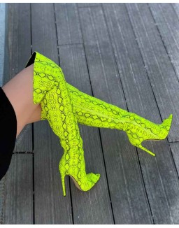 Open Toe Snake Fluorescent Color Stiletto High Heel Over The Knee Boots