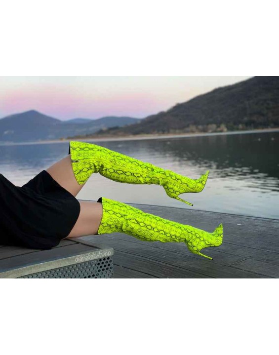 Open Toe Snake Fluorescent Color Stiletto High Heel Over The Knee Boots