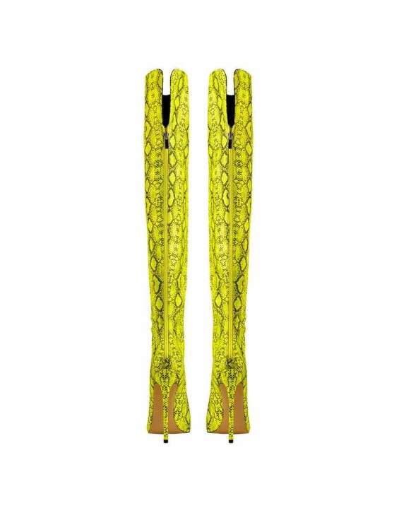 Open Toe Snake Fluorescent Color Stiletto High Heel Over The Knee Boots