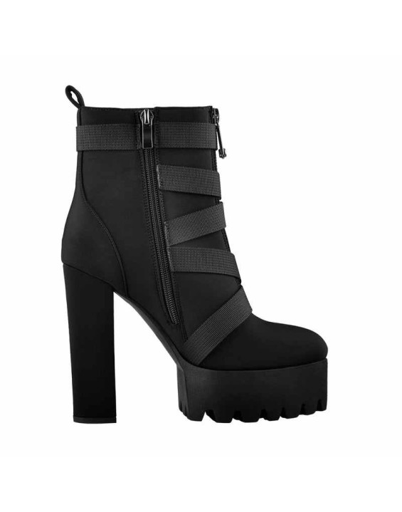Platform Round Toe Zipper Strap Chunky High Heels Ankle Boots