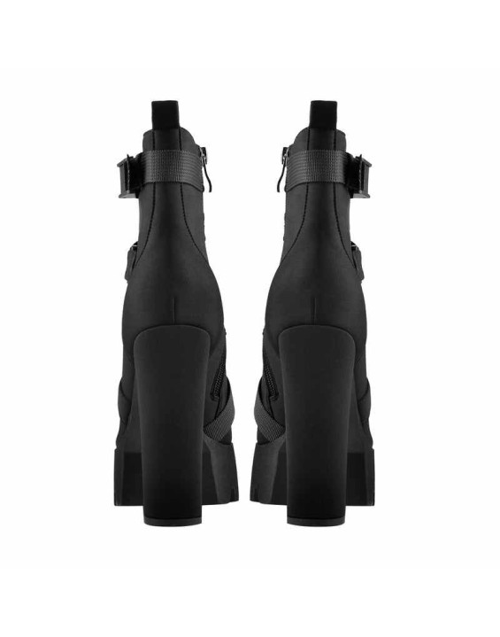 Platform Round Toe Zipper Strap Chunky High Heels Ankle Boots