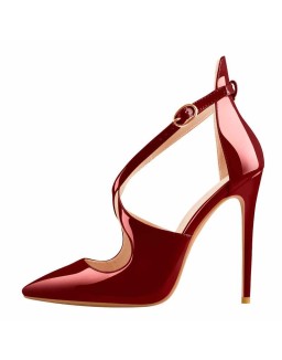 Black Patent Leather Pointed Toe Cross Strap High Heel Pumps