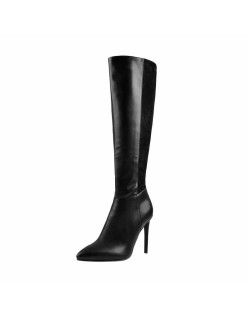Suede Patchwork Pointed Toe Stiletto Side Zip Wide High Boots