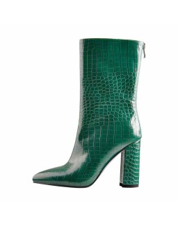Pointed Toe Stone Pattern Chunky High Heels Darkseagreen Ankle Boots