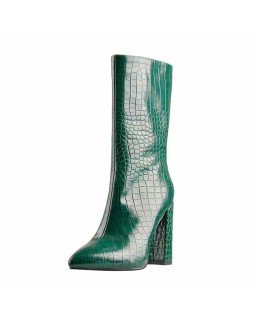 Pointed Toe Stone Pattern Chunky High Heels Darkseagreen Ankle Boots