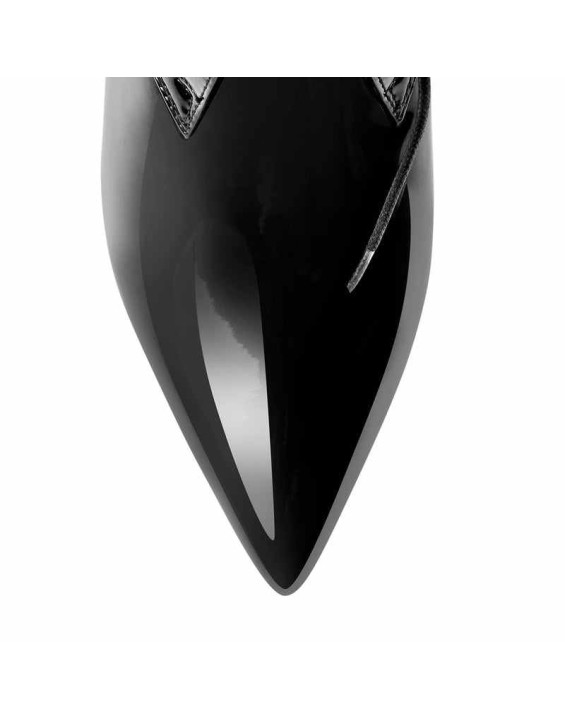 Patent Leather Pointed Toe Lace-up Kitten Low Heel Booties