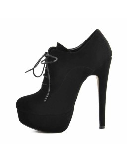 Platform Lace Up Stiletto High Heels Suede Leather Ankle Bootie