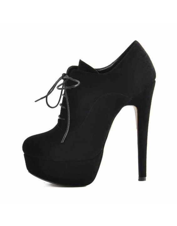 Platform Lace Up Stiletto High Heels Suede Leather Ankle Bootie