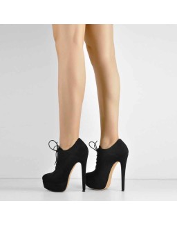 Platform Lace Up Stiletto High Heels Suede Leather Ankle Bootie