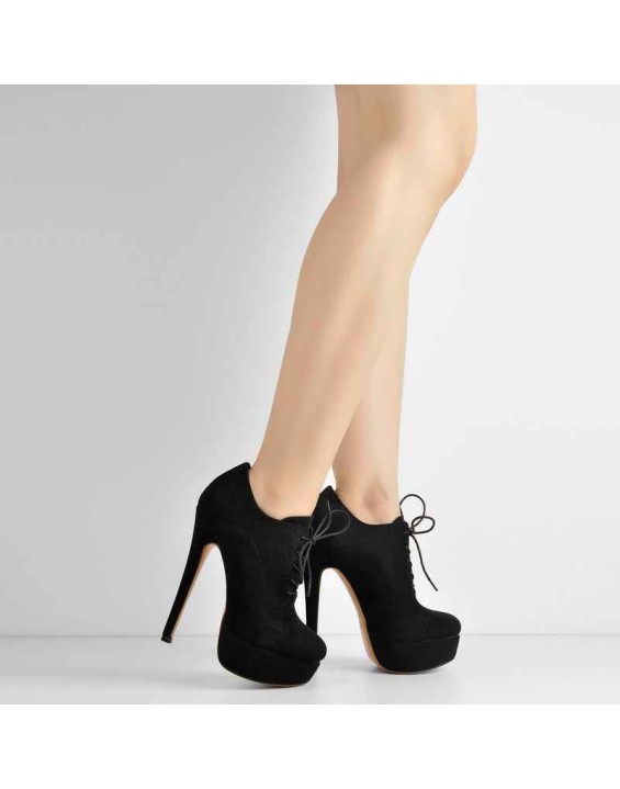 Platform Lace Up Stiletto High Heels Suede Leather Ankle Bootie